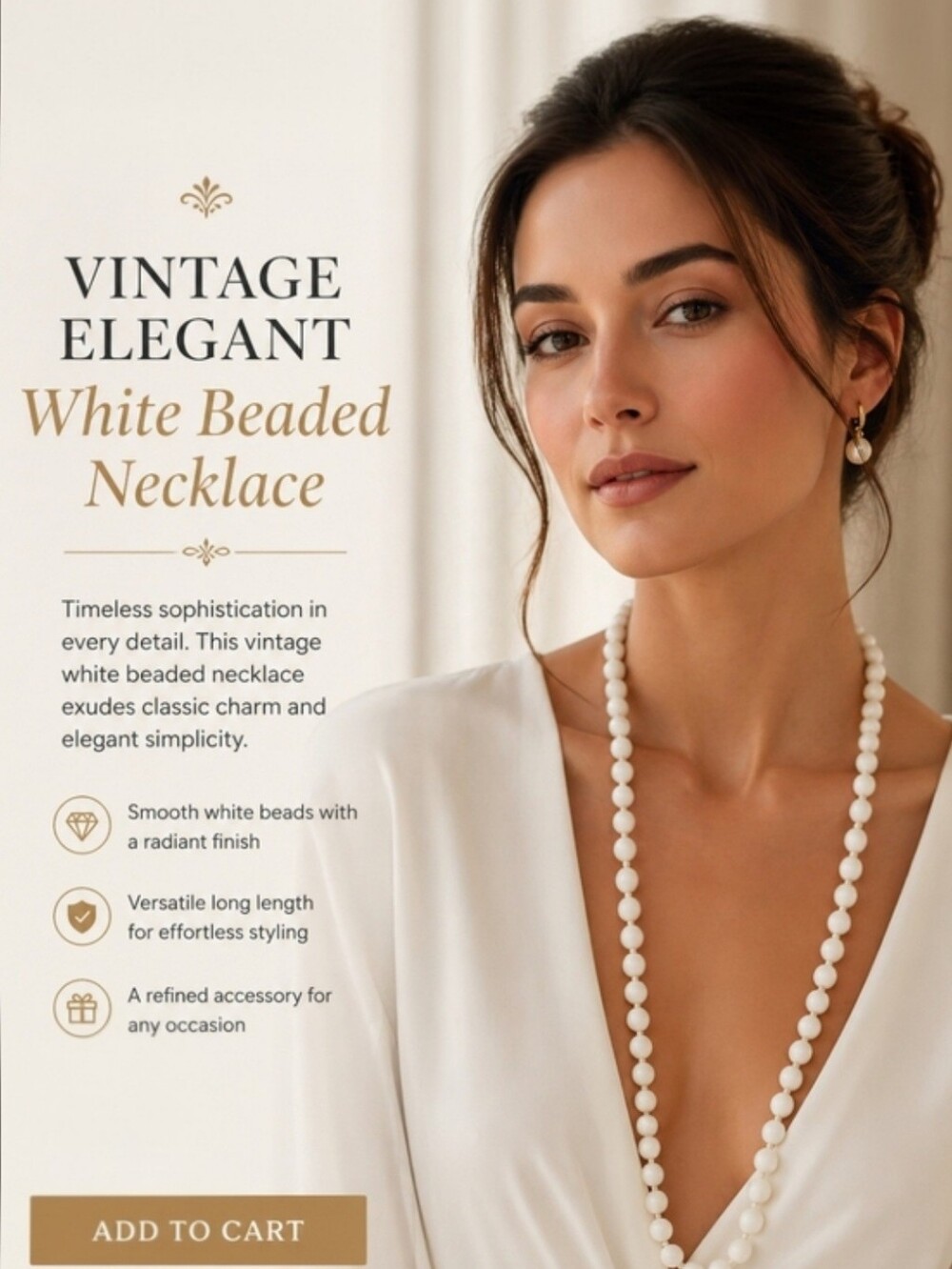 Vintage Eegant White Beaded Necklace